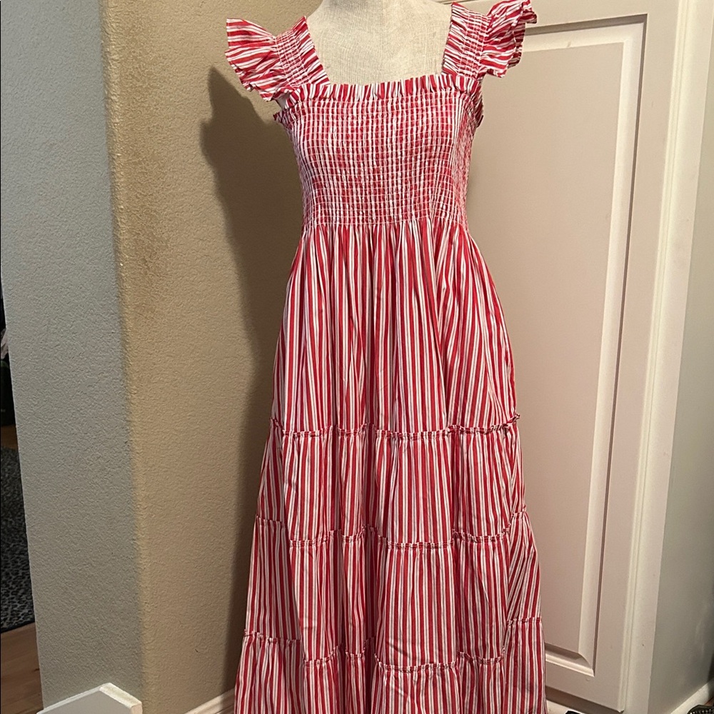 New Hill House The Ellie Nap Dress Cherry Red Stripe Maxi Smocked XL - Picture 3 of 10